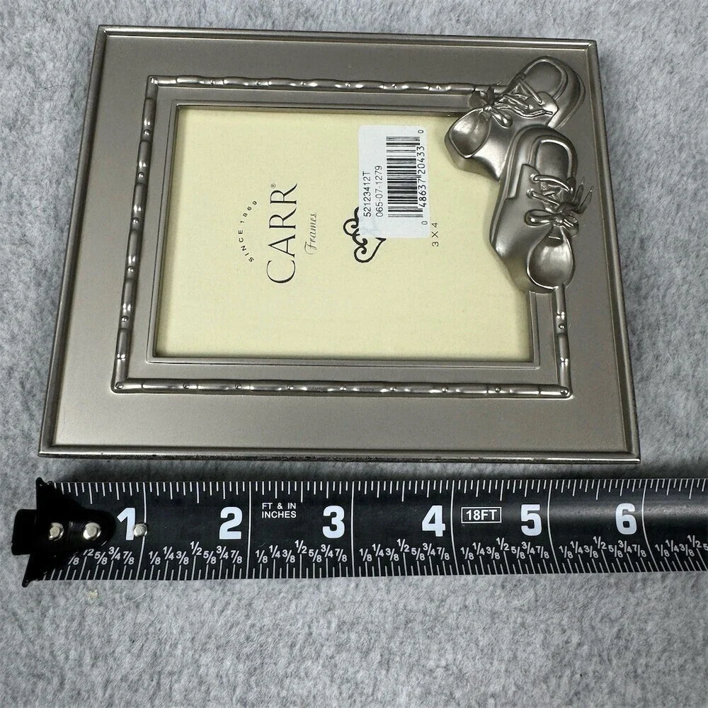 Vintage CARR Picture Frame 3x4 Silver Baby Shoes Accent Nursery Portrait Easel